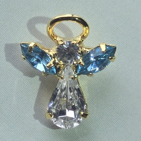 Austrian crystal March birthstone "guardian angel" lapel pin / brooch - Picture 1 of 6